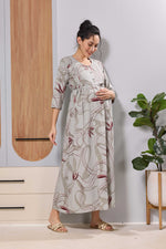 Mangai Beige Maternity Feeding Long Frock with Invisible Zip