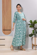 Mangai Mint Green Feeding & Maternity Wear Long Frock Dress