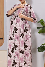 Mangai Blush Pink Floral Feeding Dress | Maternity Long Frock