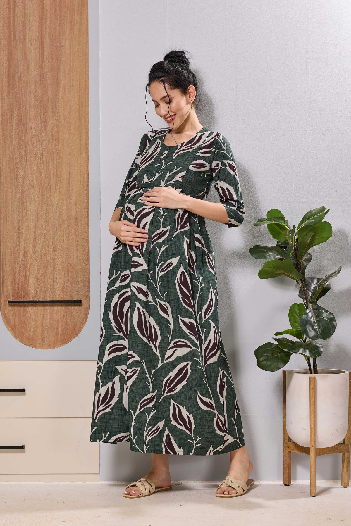 Mangai Coffee Brown Maternity Feeding Dress | Invisible Zipper
