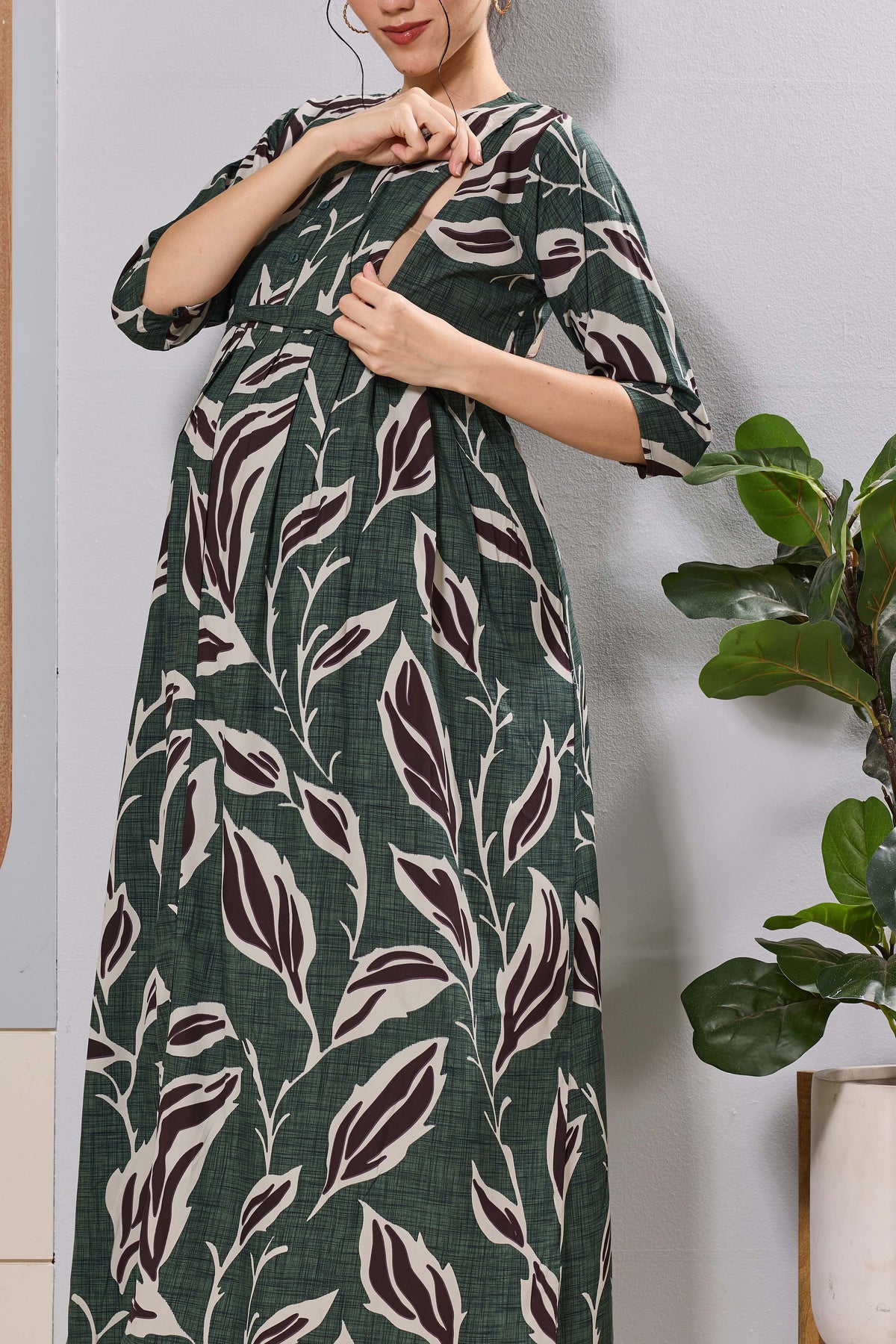 Mangai Coffee Brown Maternity Feeding Dress | Invisible Zipper