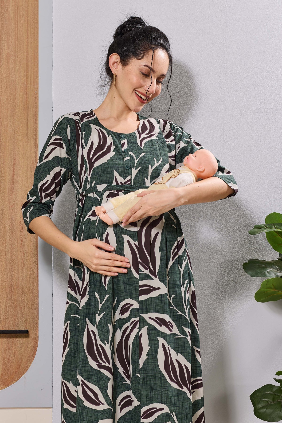 Mangai Coffee Brown Maternity Feeding Dress | Invisible Zipper