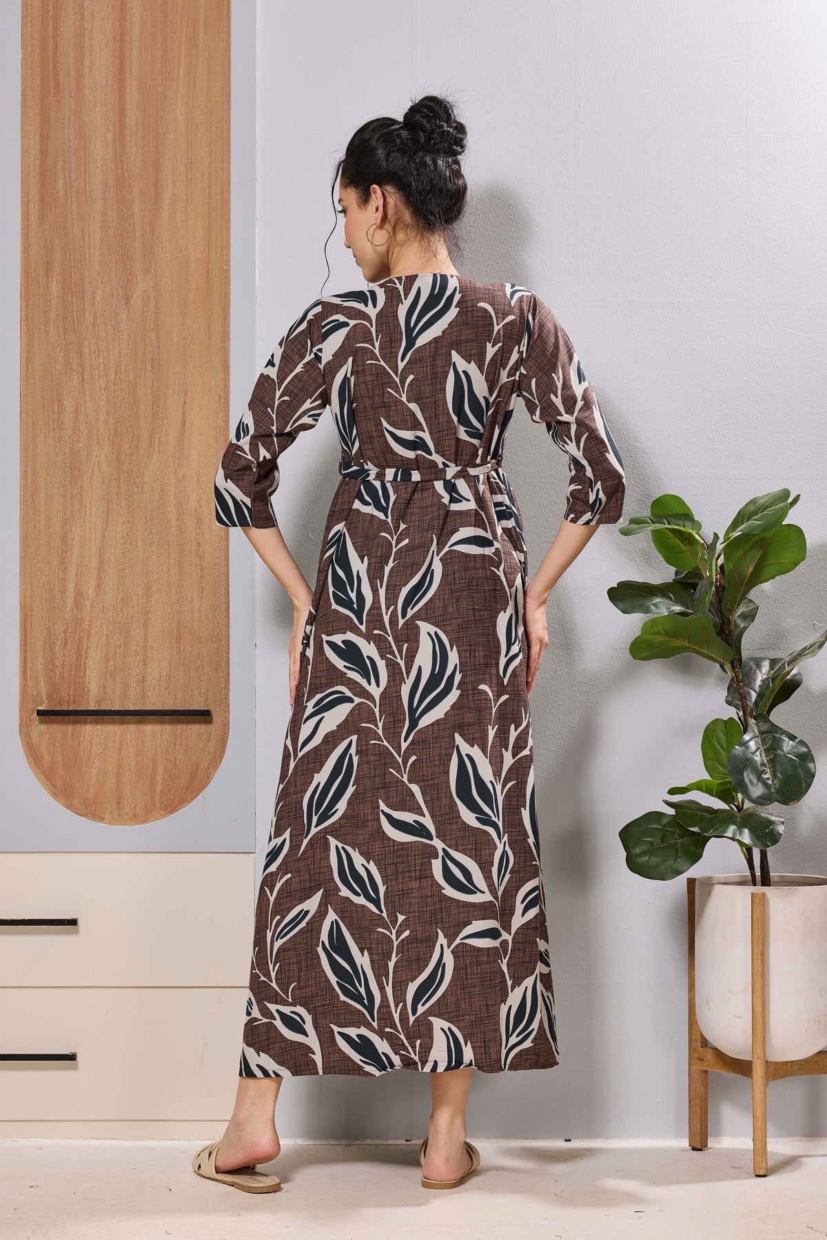 Mangai Coffee Brown Maternity Feeding Dress | Invisible Zipper