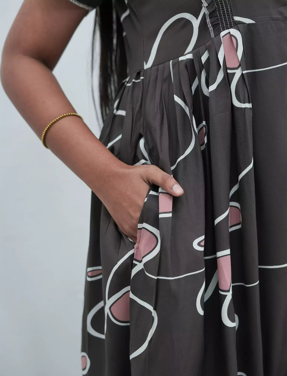 Navy Abstract Loop Print Rayon Front Zipper Feeding Full Frock with Layer Sleeve - Mangai Nighties