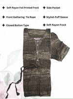 Rayon Colourful Foil Printing Gathering Frock Model Nighties | Side Pocket and Gathering Front Rope | Fancy Sleeve & Maxi Frock Nightwear for Stylish Women's (FGF)