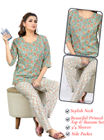 MANGAI Premium Cotton Printed Cambric Night Suits | Stylish Print's All Over | Top & Bottom Set | 3/4 Sleeve | Trendy Night Suits for Stylish Women's (CMNS)