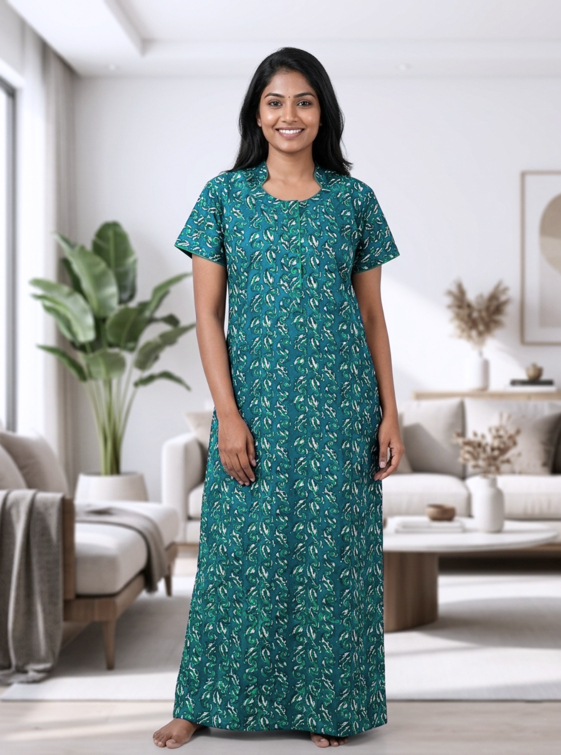 MANGAI New Regular Fit Cotton Printed Nighties - All Over Printed Stylish Nightwear for Stylish Women | Side Cut Pocket | Beautiful Nighties for Stylish Women's | Colourful Printed Cotton Nighties (ATR)