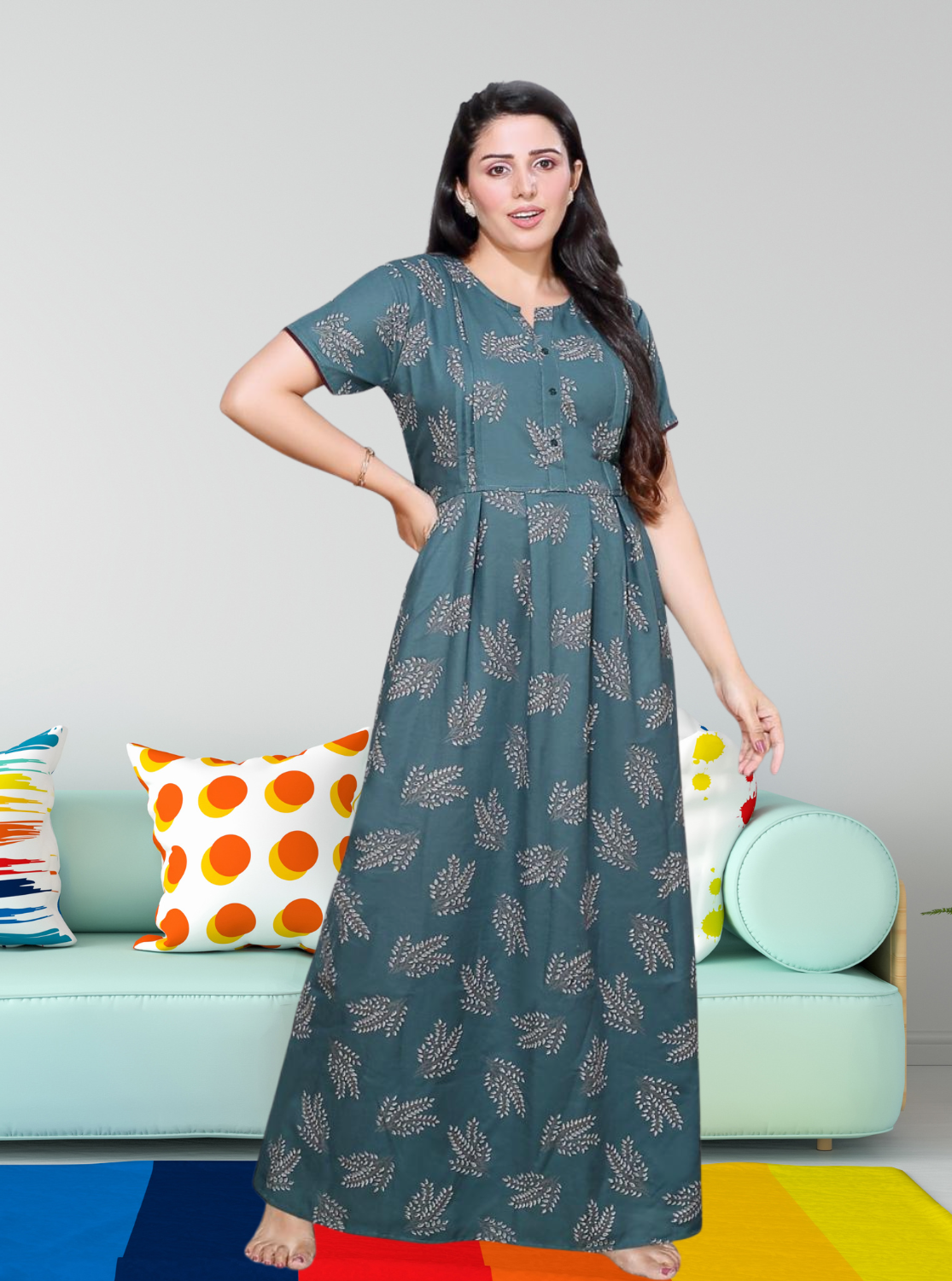 New Arrivals Alpine KURTI Style Nighties| Beautiful Stylish KURTI Model | Half Sleeve | Without Zipper | Stylish Thread Tied Front Closed Type | Fresh Collection's for Stylish Women's MKA (H/S)