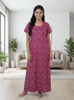 MANGAI New Regular Fit Cotton Printed Nighties - All Over Printed Stylish Nightwear for Stylish Women | Side Cut Pocket | Beautiful Nighties for Stylish Women's | Colourful Printed Cotton Nighties (ATR)
