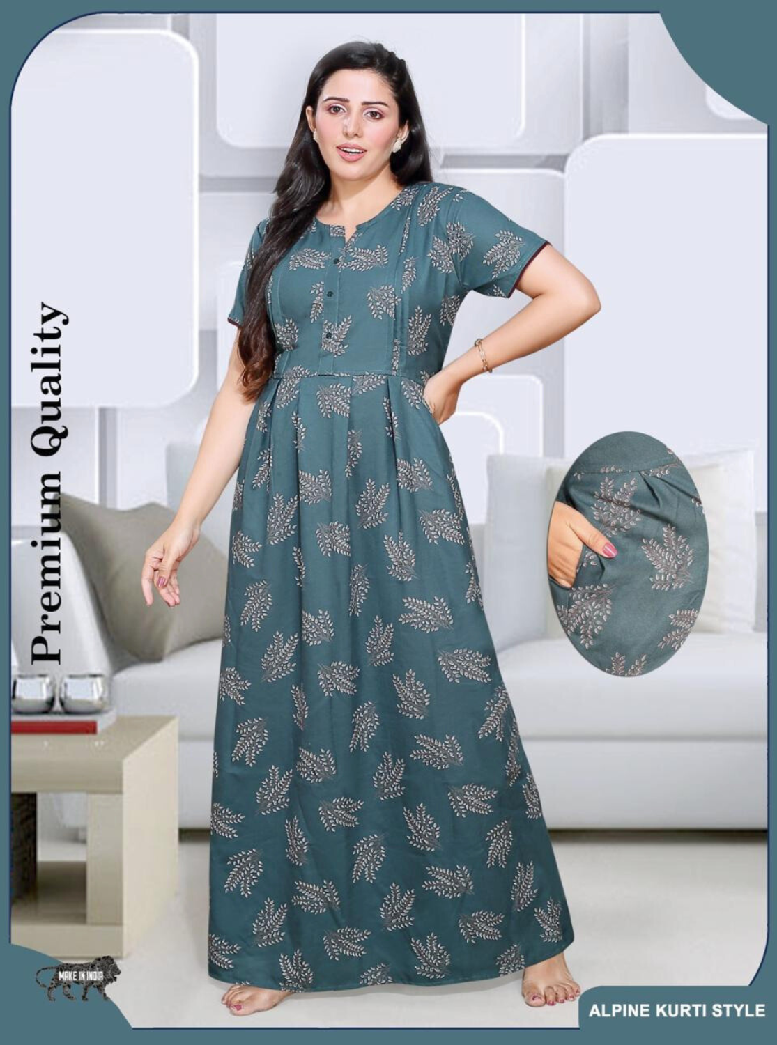 New Arrivals Alpine KURTI Style Nighties| Beautiful Stylish KURTI Model | Half Sleeve | Without Zipper | Stylish Thread Tied Front Closed Type | Fresh Collection's for Stylish Women's MKA (H/S)