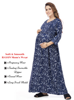 New ArrivalsONLY MINE Premium 4-IN-ONE Mom's Wear - Soft & Smooth Rayon | Maternity | Feeding | Long Frock | Casual Wear for Pregnancy Women's (4-IN-ONE-LFRK)