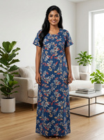MANGAI New Regular Fit Cotton Printed Nighties - All Over Printed Stylish Nightwear for Stylish Women | Side Cut Pocket | Beautiful Nighties for Stylish Women's | Colourful Printed Cotton Nighties (ATR)