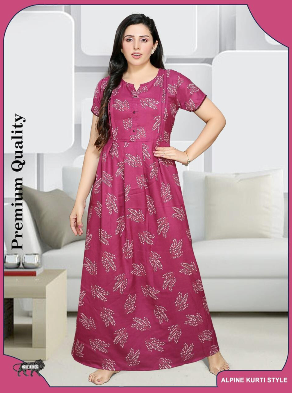 New Arrivals Alpine KURTI Style Nighties| Beautiful Stylish KURTI Model | Half Sleeve | Without Zipper | Stylish Thread Tied Front Closed Type | Fresh Collection's for Stylish Women's MKA (H/S)