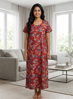 MANGAI New Regular Fit Cotton Printed Nighties - All Over Printed Stylish Nightwear for Stylish Women | Side Cut Pocket | Beautiful Nighties for Stylish Women's | Colourful Printed Cotton Nighties (ATR)