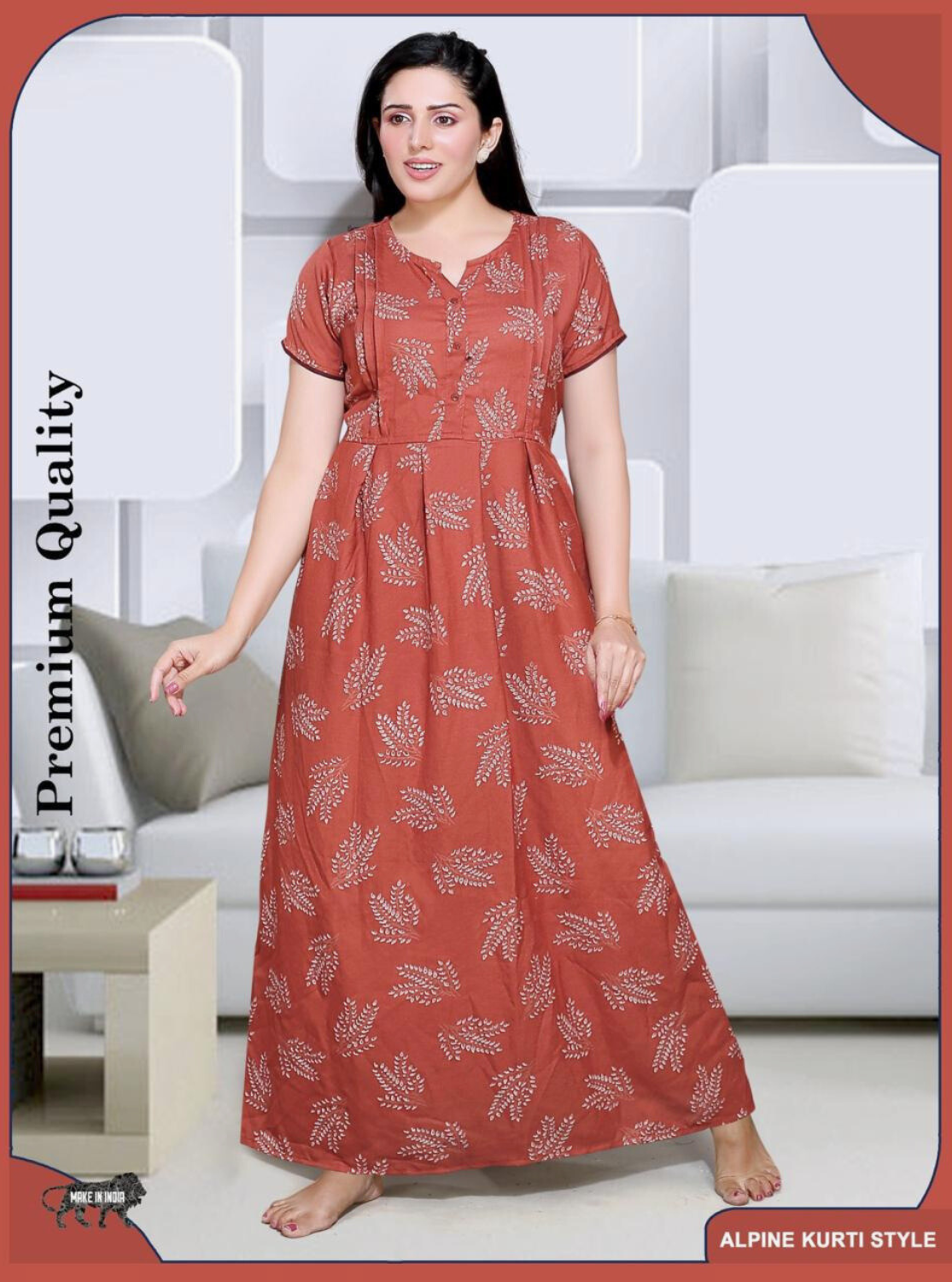 New Arrivals Alpine KURTI Style Nighties| Beautiful Stylish KURTI Model | Half Sleeve | Without Zipper | Stylish Thread Tied Front Closed Type | Fresh Collection's for Stylish Women's MKA (H/S)