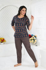 MANGAI Premium Cotton Printed Night Suits | Stylish Print's All Over | Top & Bottom Set | 3/4 Sleeve | Trendy Night Suits for Stylish Women's (CNS)