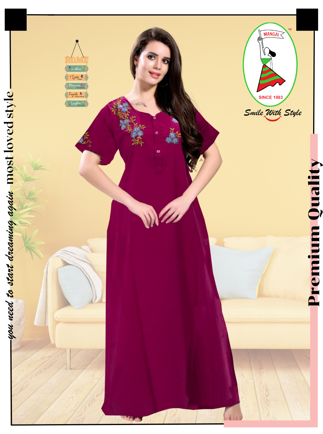 Stylish Embroidery Nightgown | Superior Quality Bizzy - Lizzy Nighty | Plain Pattern with Beautiful Embroidery Work's | Updated Collection's (CPL)