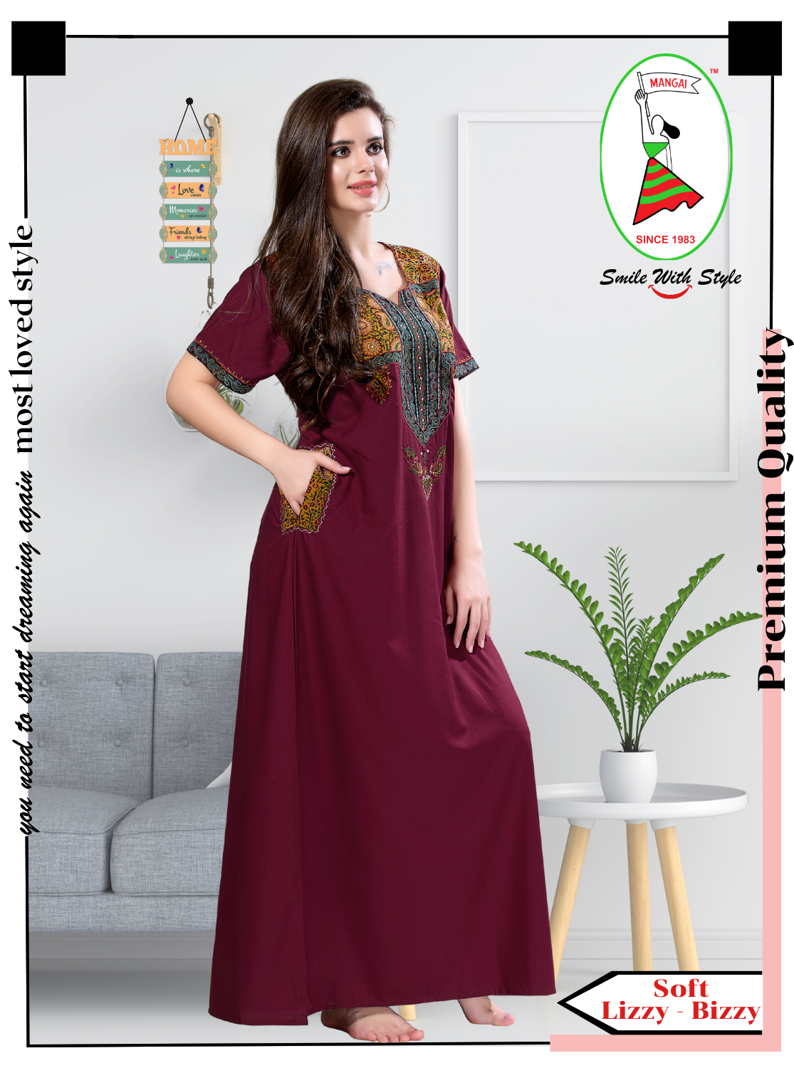 MANGAI Premium KARACHI Embroidery Nighties | Beautiful Embroidery Design's | Branded Quality | Half Sleeve | Regular Model | Stylish Nightdress for Women (KEM)