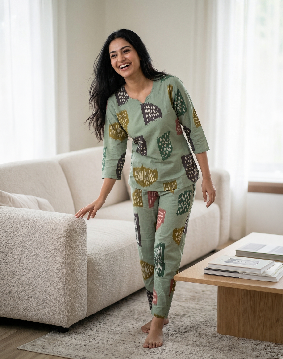 MANGAI Premium Cotton Printed Night Suits | Stylish Print's All Over | Top & Bottom Set | 3/4 Sleeve | Trendy Night Suits for Stylish Women's (TPS-3/4)