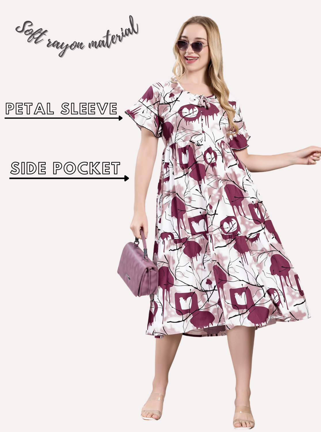 Rayon MAXI FROCK Model Nighties | Fancy Petal Sleeve | Fancy Neck & Side Pocket | Pleated Frock MAXI Style | Trendy Collection's for Stylish Women & Teenage Girl (PSG-H)