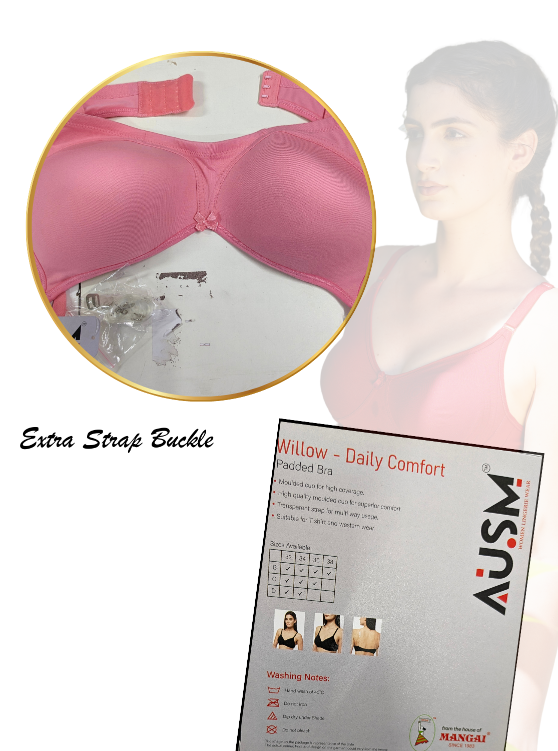 AUSM Willow - Padded Brassiere | Molded Cup for High Coverage | Soft Padded for Superior Comfort | Suitable for T-Shirt & Western Wear