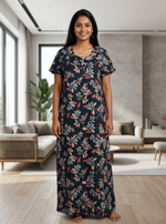 MANGAI New Regular Fit Cotton Printed Nighties - All Over Printed Stylish Nightwear for Stylish Women | Side Cut Pocket | Beautiful Nighties for Stylish Women's | Colourful Printed Cotton Nighties (ATR)