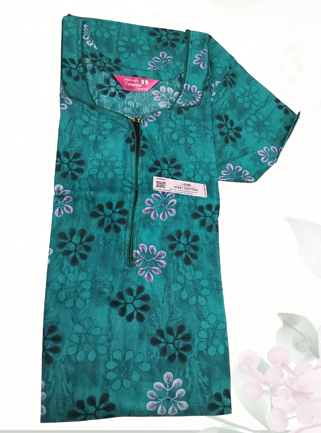 MANGAI Daily Wear Casual Comfort Fit Cotton Printed Nighties | Front Open Zipper Model | Fancy Round Neck with Side Pocket Cotton Nighties (DRN)