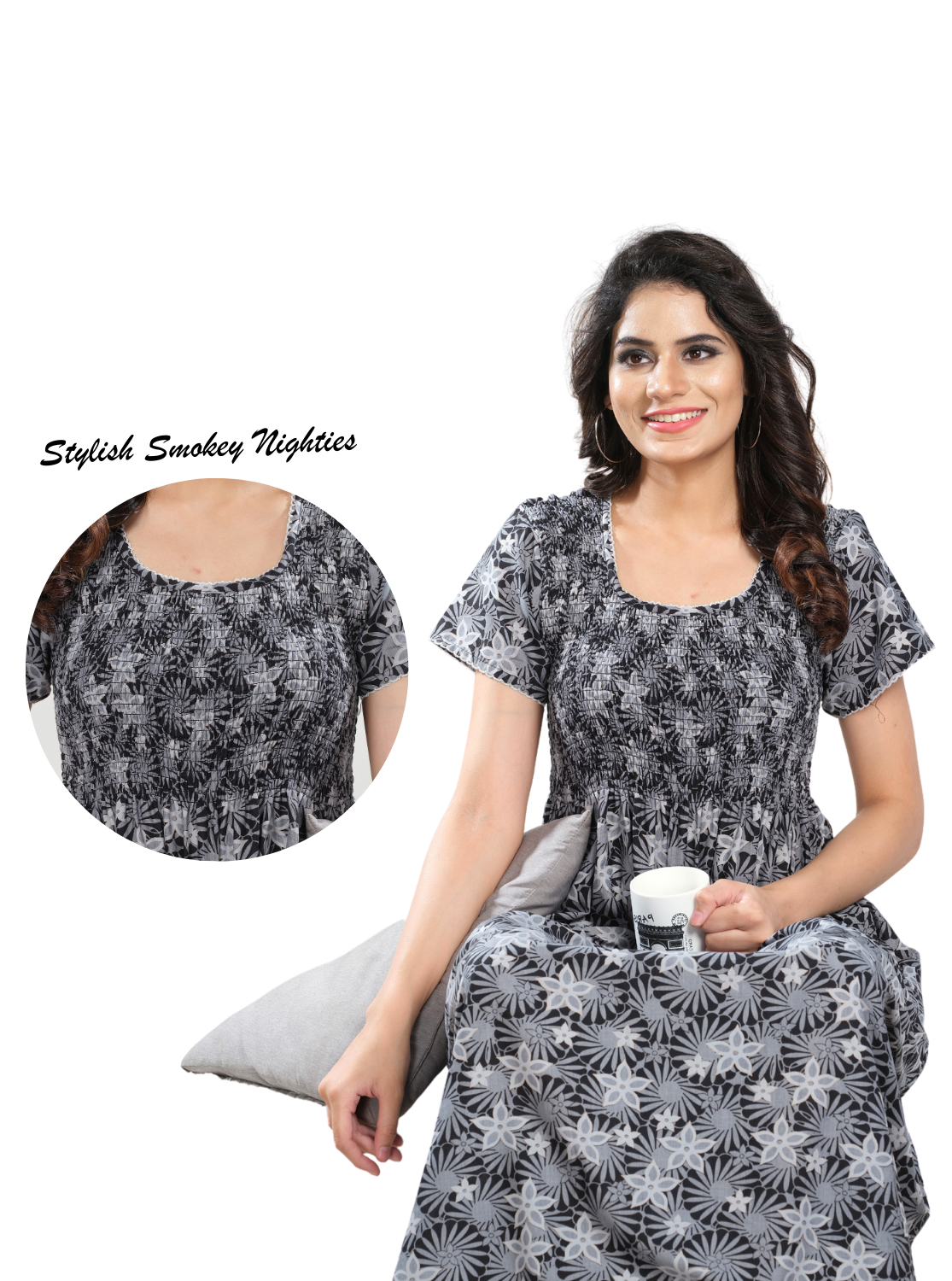 New Arrivals ONLY MINE Premium Synthetic Smokey Nighty | Beautiful Pleated Design | Side Pocket | Stylish Nighty for Stylish Women's