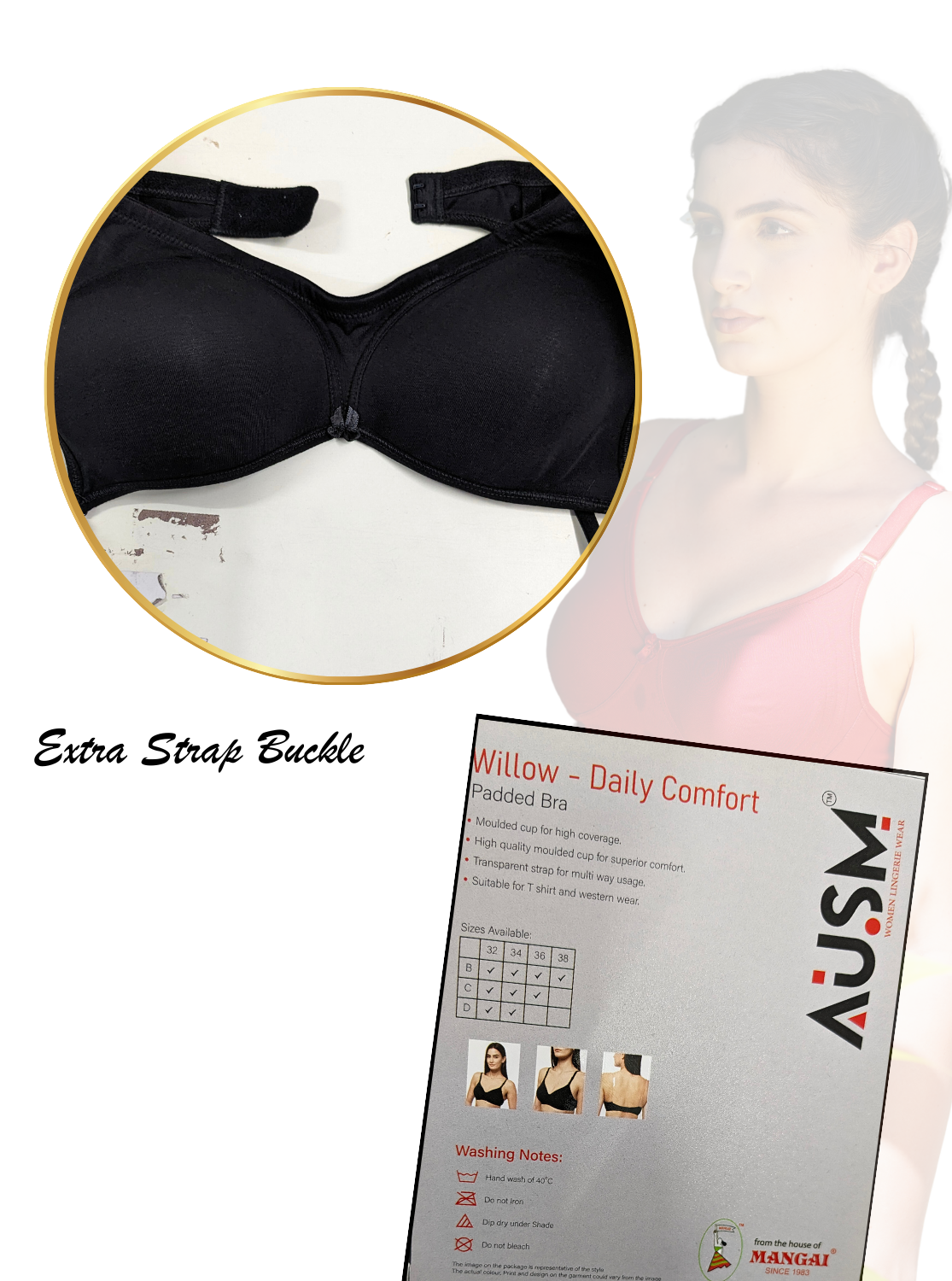 AUSM Willow - Padded Brassiere | Molded Cup for High Coverage | Soft Padded for Superior Comfort | Suitable for T-Shirt & Western Wear (WILLOW)