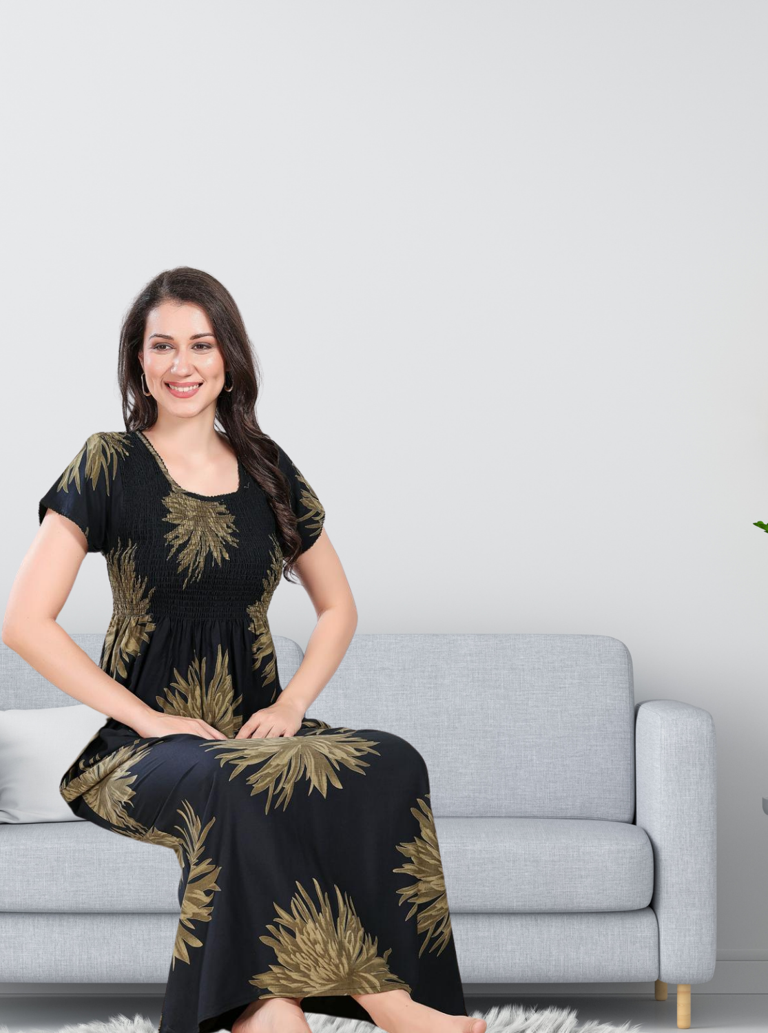 MANGAI Premium RAYON Smocking Nighty | Beautiful Pleated Design | Side Pocket | Stylish Nighty for Trendy Women's | Your Perfect Nightwear Collection's (RYS)