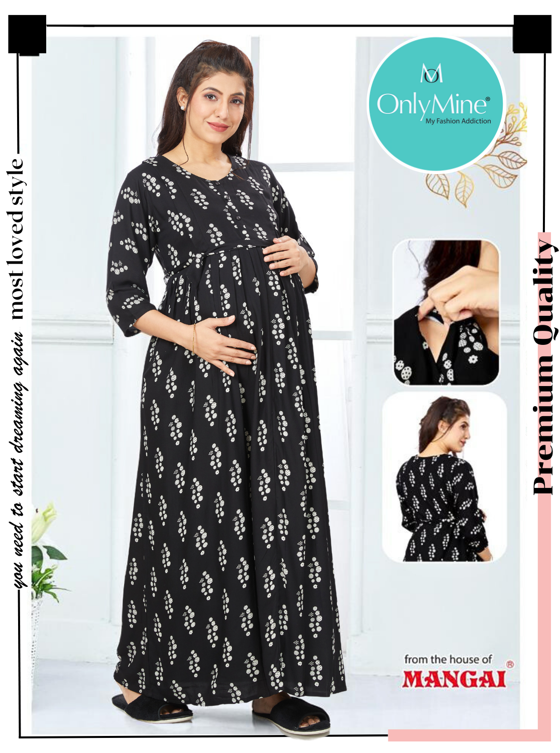 New ArrivalsONLY MINE Premium 4-IN-ONE Mom's Wear - Soft & Smooth Rayon | Maternity | Feeding | Long Frock | Casual Wear for Pregnancy Women's