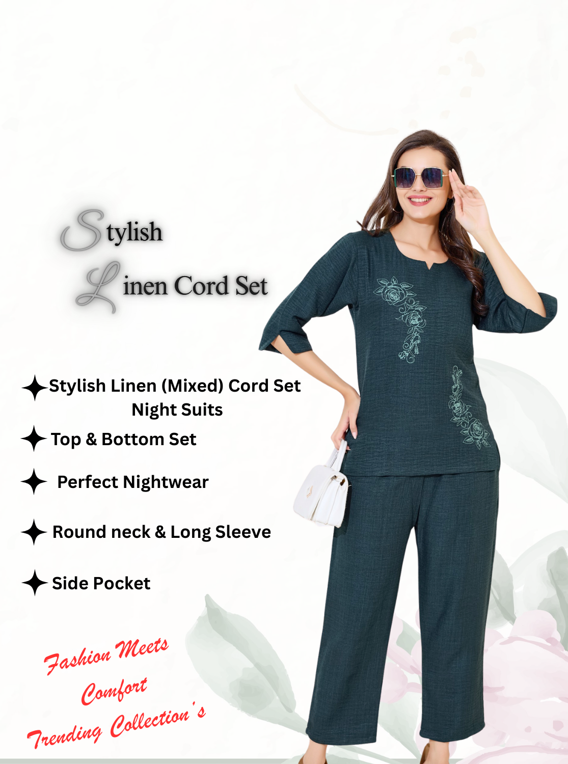 Premium Linen Cord Set Night Suits – Perfect Nightwear for Teenagers & Women (Linen Cord Set )
