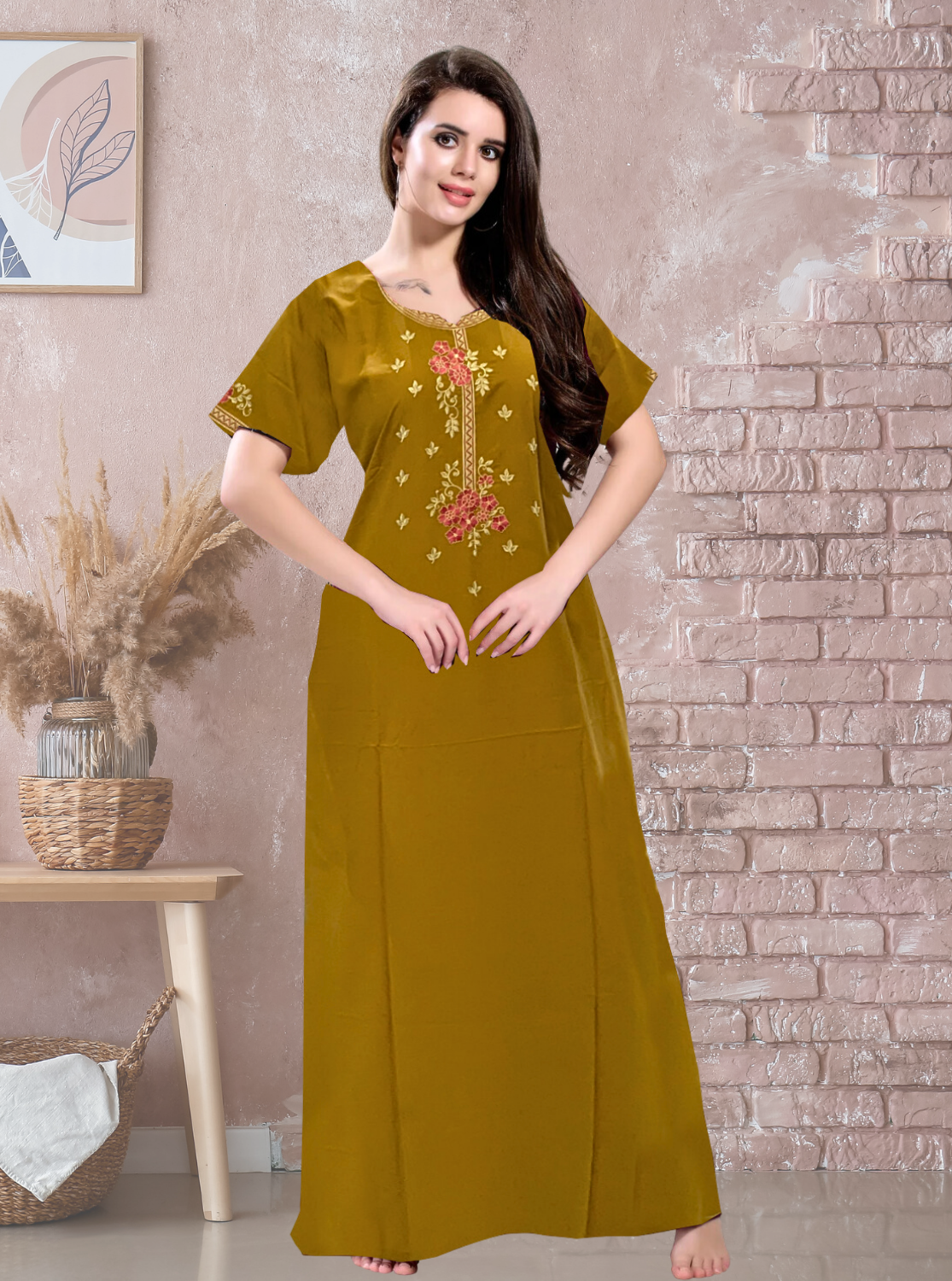 Stylish Embroidery Nightgown | Superior Quality Bizzy - Lizzy Nighty | Plain Pattern with Beautiful Embroidery Work's | Updated Collection's (CPL)