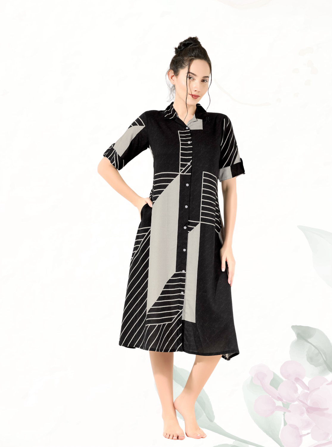 MANGAI Premium Rayon Collar MAXI Nighty for Women | Long Sleeve Stylish Nightwear for Women and Teenager | Perfect Stylish Nightwear (CM)