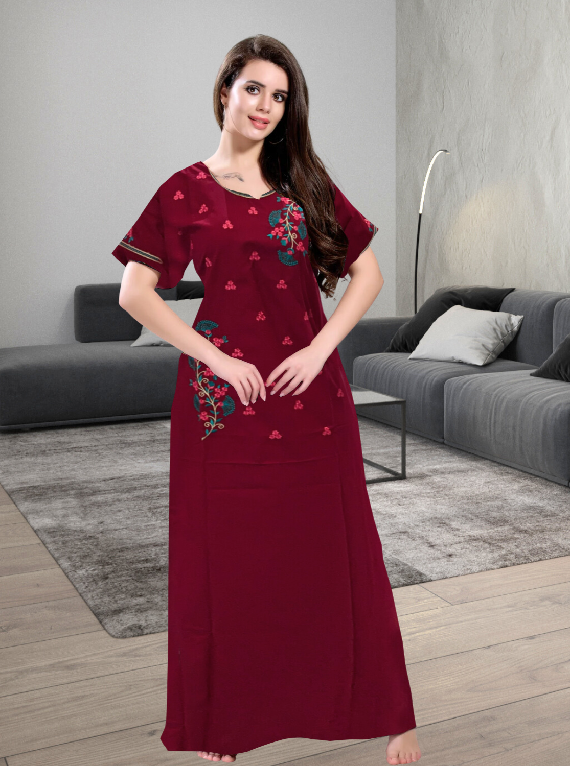 Stylish Embroidery Nightgown | Superior Quality Bizzy - Lizzy Nighty | Plain Pattern with Beautiful Embroidery Work's | Updated Collection's (CPL)