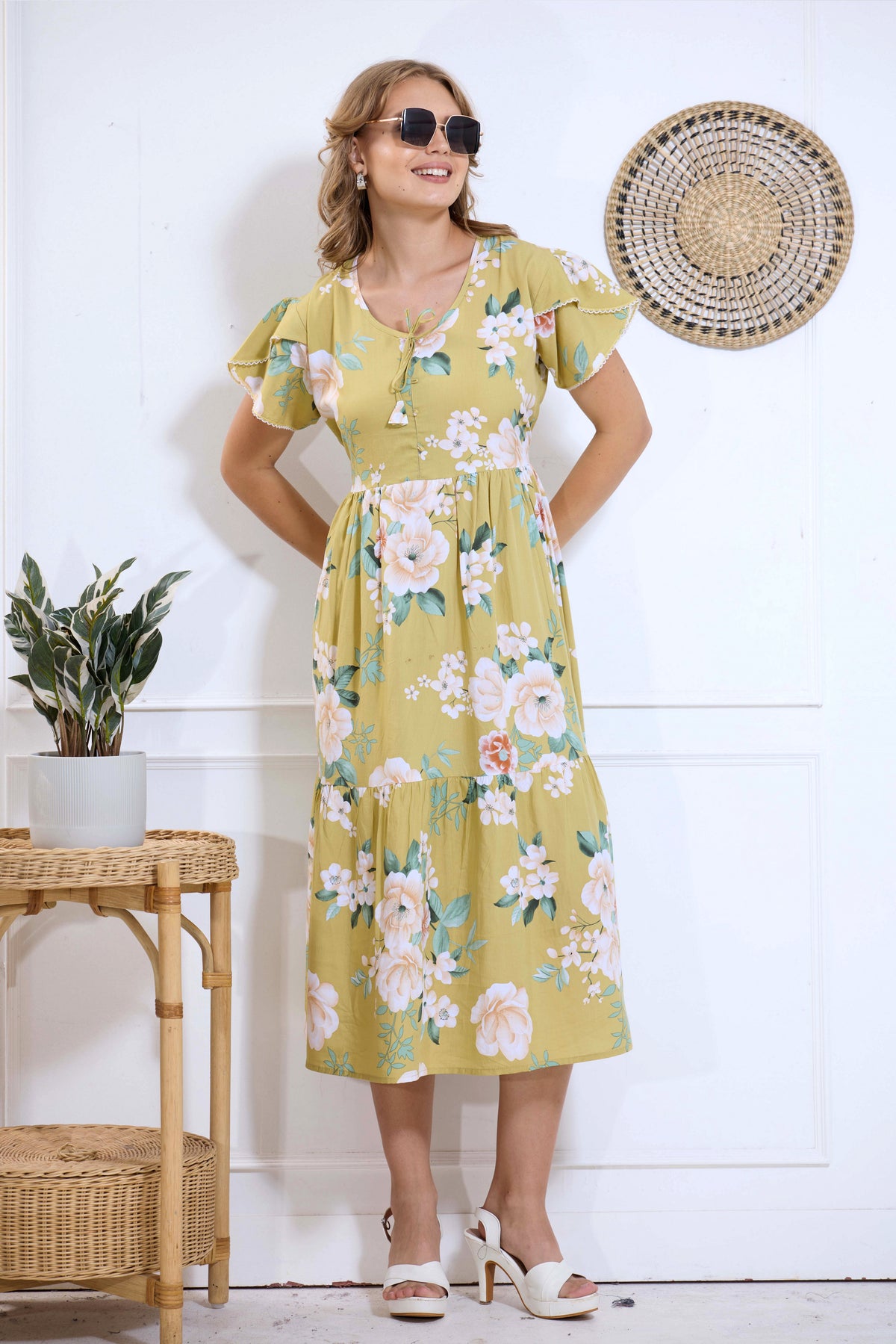 Imported Rayon MAXI FROCK Model Nighties | Fancy Petal Sleeve | Fancy Neck & Side Pocket | Pleated Frock MAXI Style | Trendy Collection's for Stylish Women & Teenage Girl (IRM)