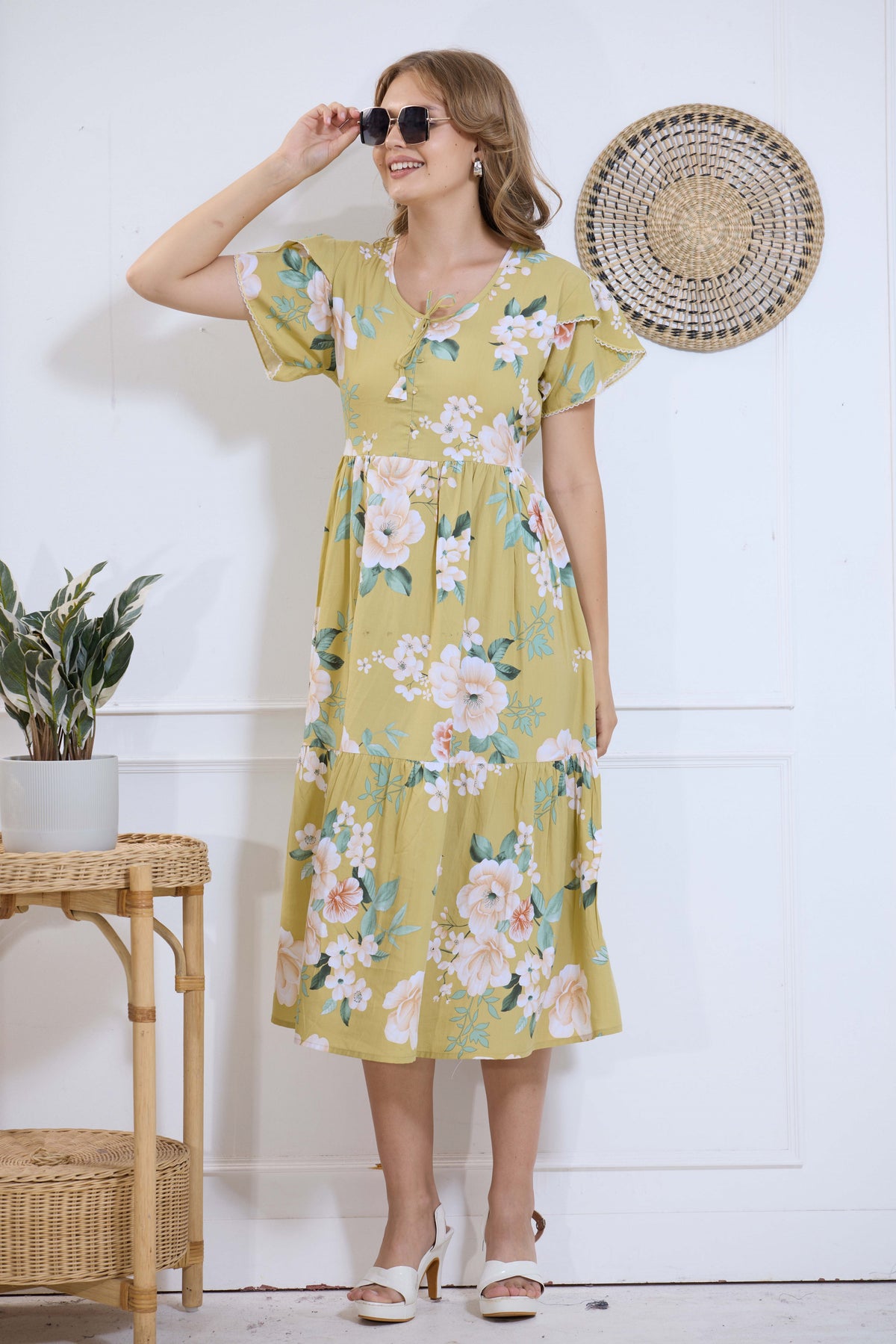 Imported Rayon MAXI FROCK Model Nighties | Fancy Petal Sleeve | Fancy Neck & Side Pocket | Pleated Frock MAXI Style | Trendy Collection's for Stylish Women & Teenage Girl (IRM)