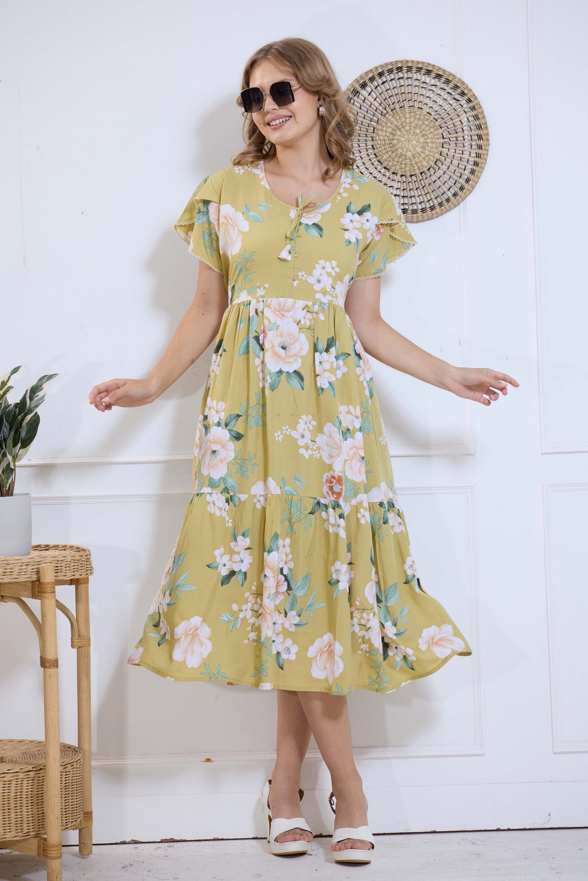 Imported Rayon MAXI FROCK Model Nighties | Fancy Petal Sleeve | Fancy Neck & Side Pocket | Pleated Frock MAXI Style | Trendy Collection's for Stylish Women & Teenage Girl (IRM)