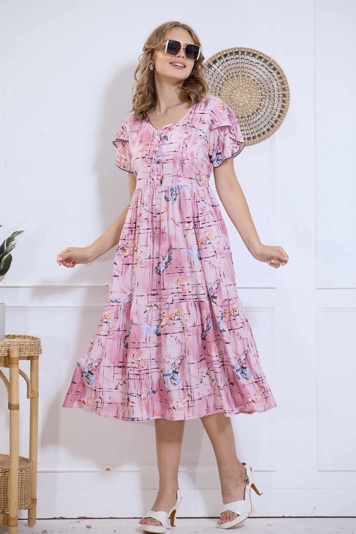 Imported Rayon MAXI FROCK Model Nighties | Fancy Petal Sleeve | Fancy Neck & Side Pocket | Pleated Frock MAXI Style | Trendy Collection's for Stylish Women & Teenage Girl (IRM)