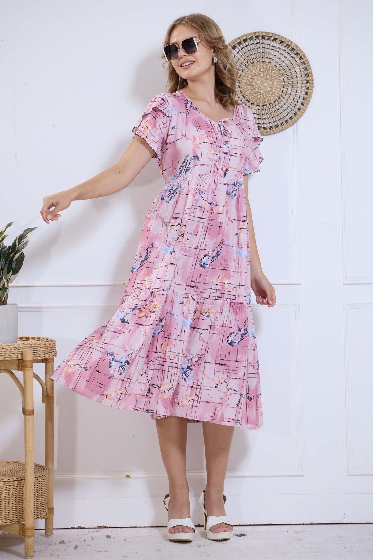 Imported Rayon MAXI FROCK Model Nighties | Fancy Petal Sleeve | Fancy Neck & Side Pocket | Pleated Frock MAXI Style | Trendy Collection's for Stylish Women & Teenage Girl (IRM)