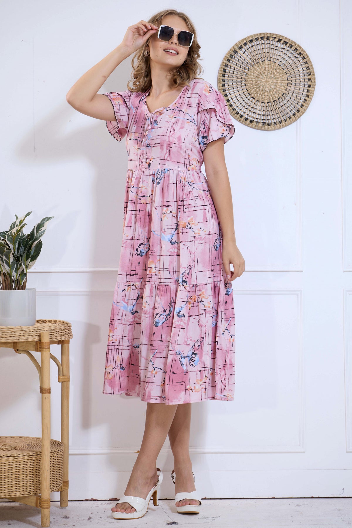 Imported Rayon MAXI FROCK Model Nighties | Fancy Petal Sleeve | Fancy Neck & Side Pocket | Pleated Frock MAXI Style | Trendy Collection's for Stylish Women & Teenage Girl (IRM)