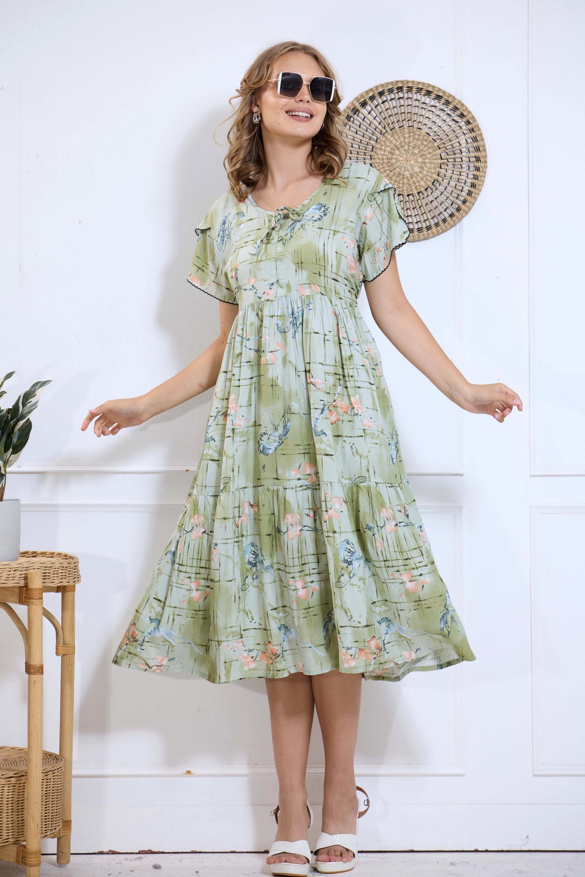 Imported Rayon MAXI FROCK Model Nighties | Fancy Petal Sleeve | Fancy Neck & Side Pocket | Pleated Frock MAXI Style | Trendy Collection's for Stylish Women & Teenage Girl (IRM)