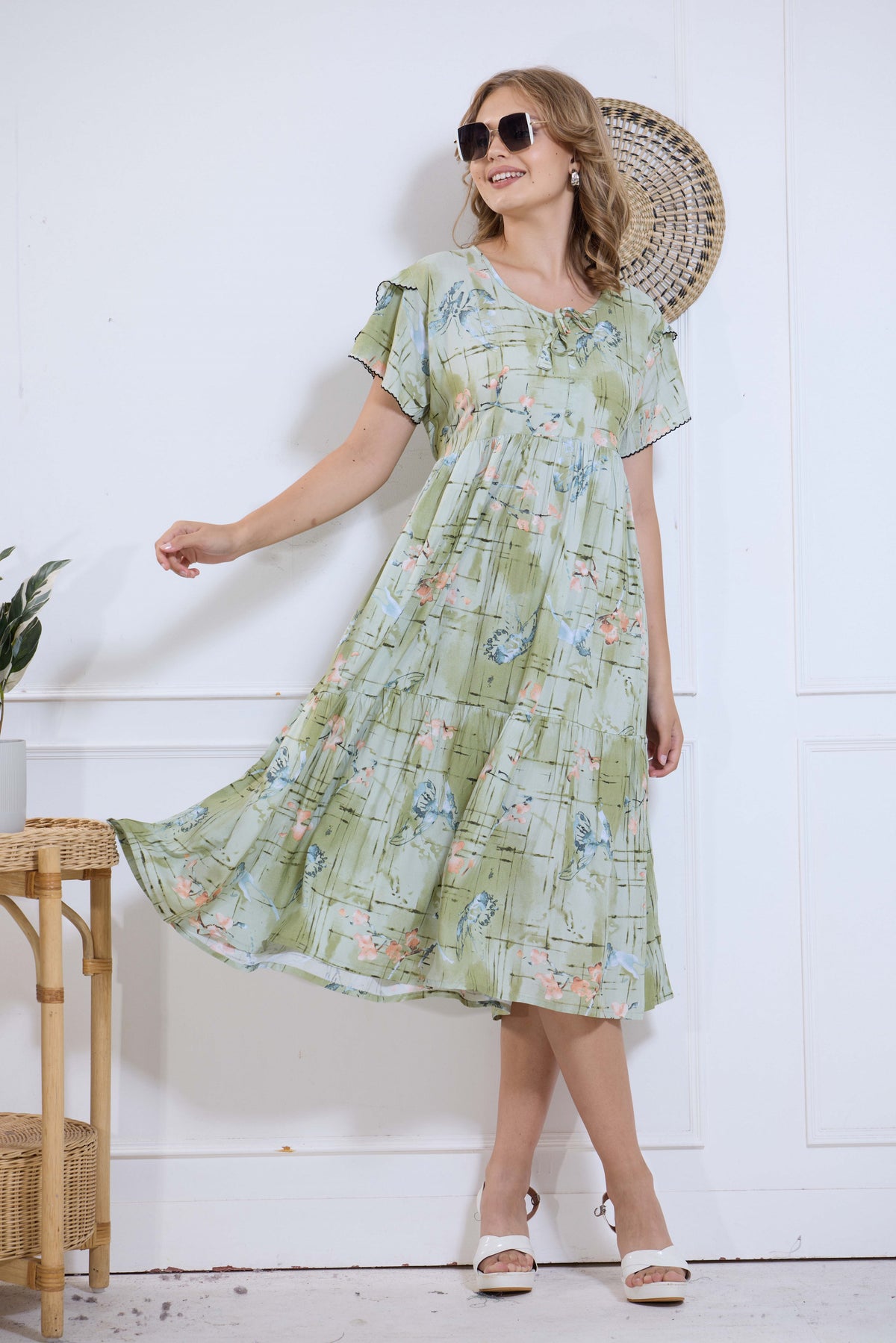 Imported Rayon MAXI FROCK Model Nighties | Fancy Petal Sleeve | Fancy Neck & Side Pocket | Pleated Frock MAXI Style | Trendy Collection's for Stylish Women & Teenage Girl (IRM)