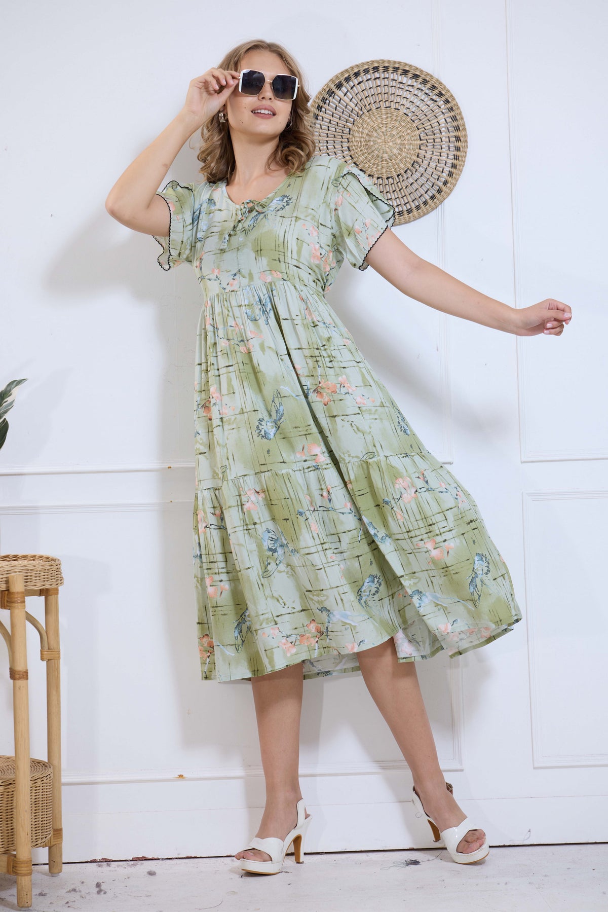 Imported Rayon MAXI FROCK Model Nighties | Fancy Petal Sleeve | Fancy Neck & Side Pocket | Pleated Frock MAXI Style | Trendy Collection's for Stylish Women & Teenage Girl (IRM)