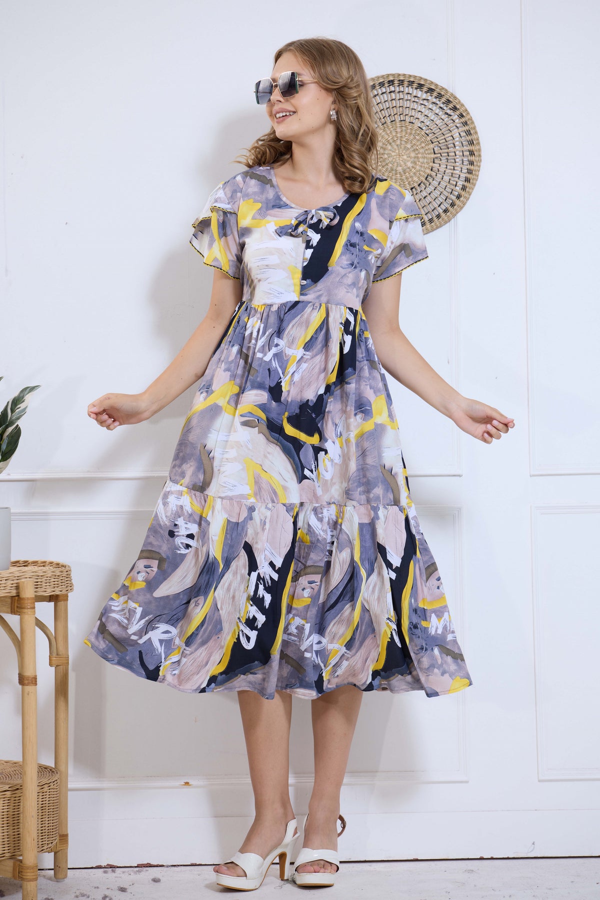 Imported Rayon MAXI FROCK Model Nighties | Fancy Petal Sleeve | Fancy Neck & Side Pocket | Pleated Frock MAXI Style | Trendy Collection's for Stylish Women & Teenage Girl (IRM)