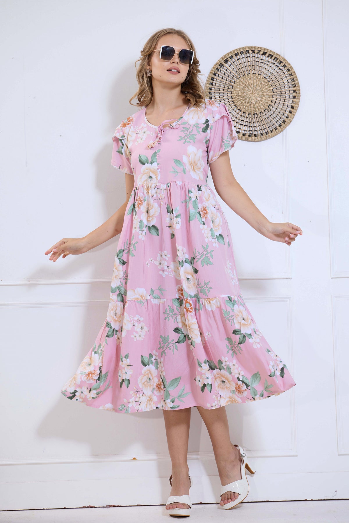 Imported Rayon MAXI FROCK Model Nighties | Fancy Petal Sleeve | Fancy Neck & Side Pocket | Pleated Frock MAXI Style | Trendy Collection's for Stylish Women & Teenage Girl (IRM)
