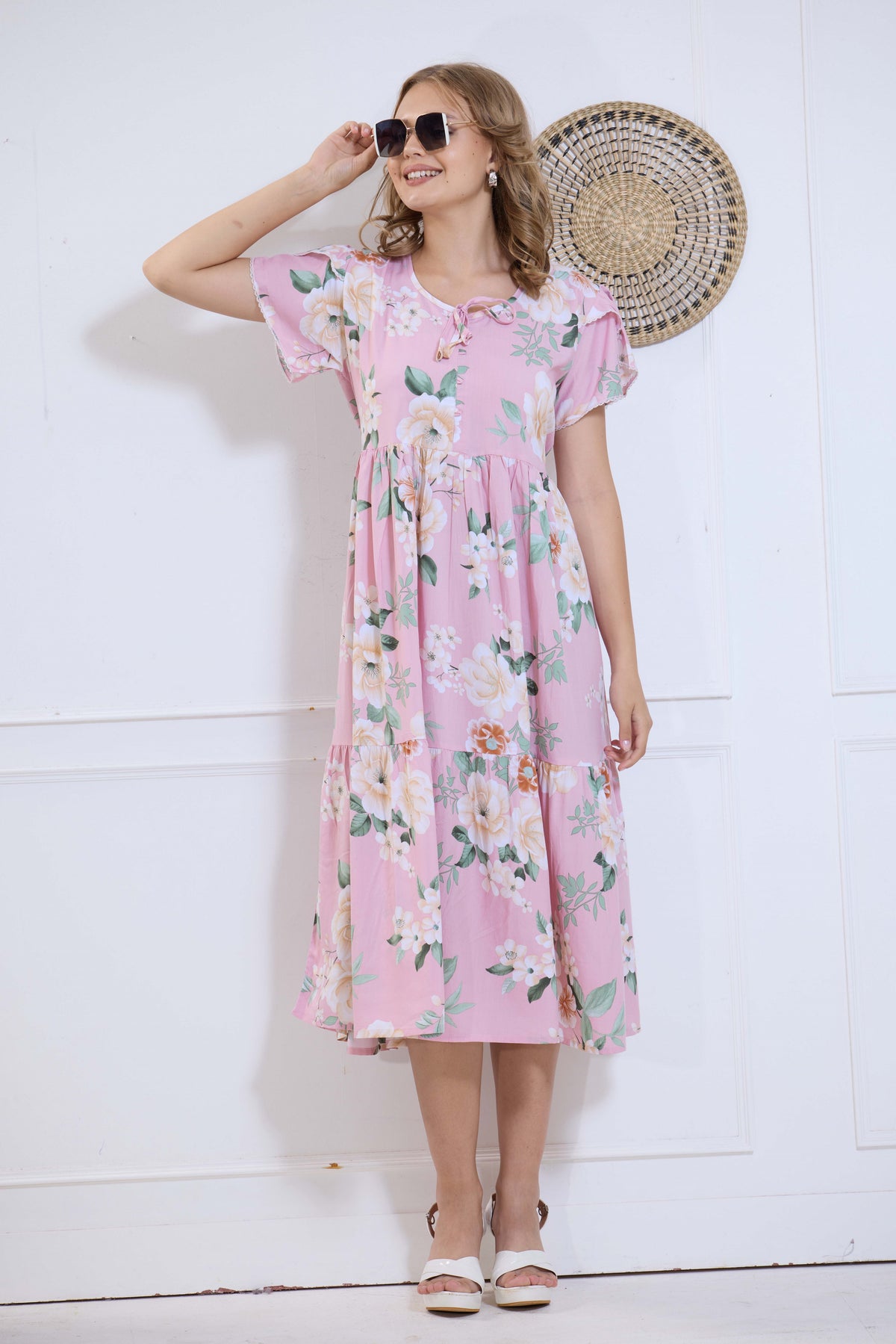 Imported Rayon MAXI FROCK Model Nighties | Fancy Petal Sleeve | Fancy Neck & Side Pocket | Pleated Frock MAXI Style | Trendy Collection's for Stylish Women & Teenage Girl (IRM)