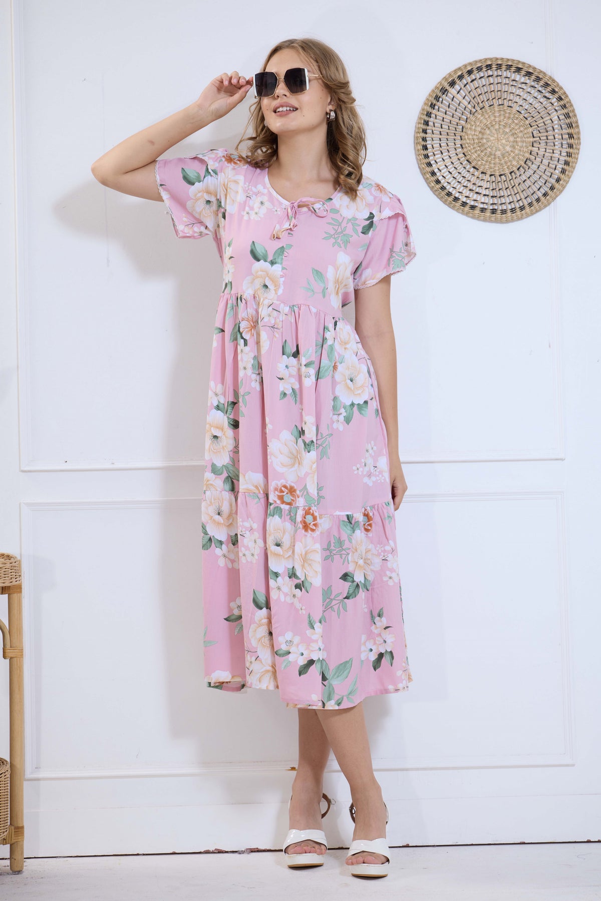 Imported Rayon MAXI FROCK Model Nighties | Fancy Petal Sleeve | Fancy Neck & Side Pocket | Pleated Frock MAXI Style | Trendy Collection's for Stylish Women & Teenage Girl (IRM)