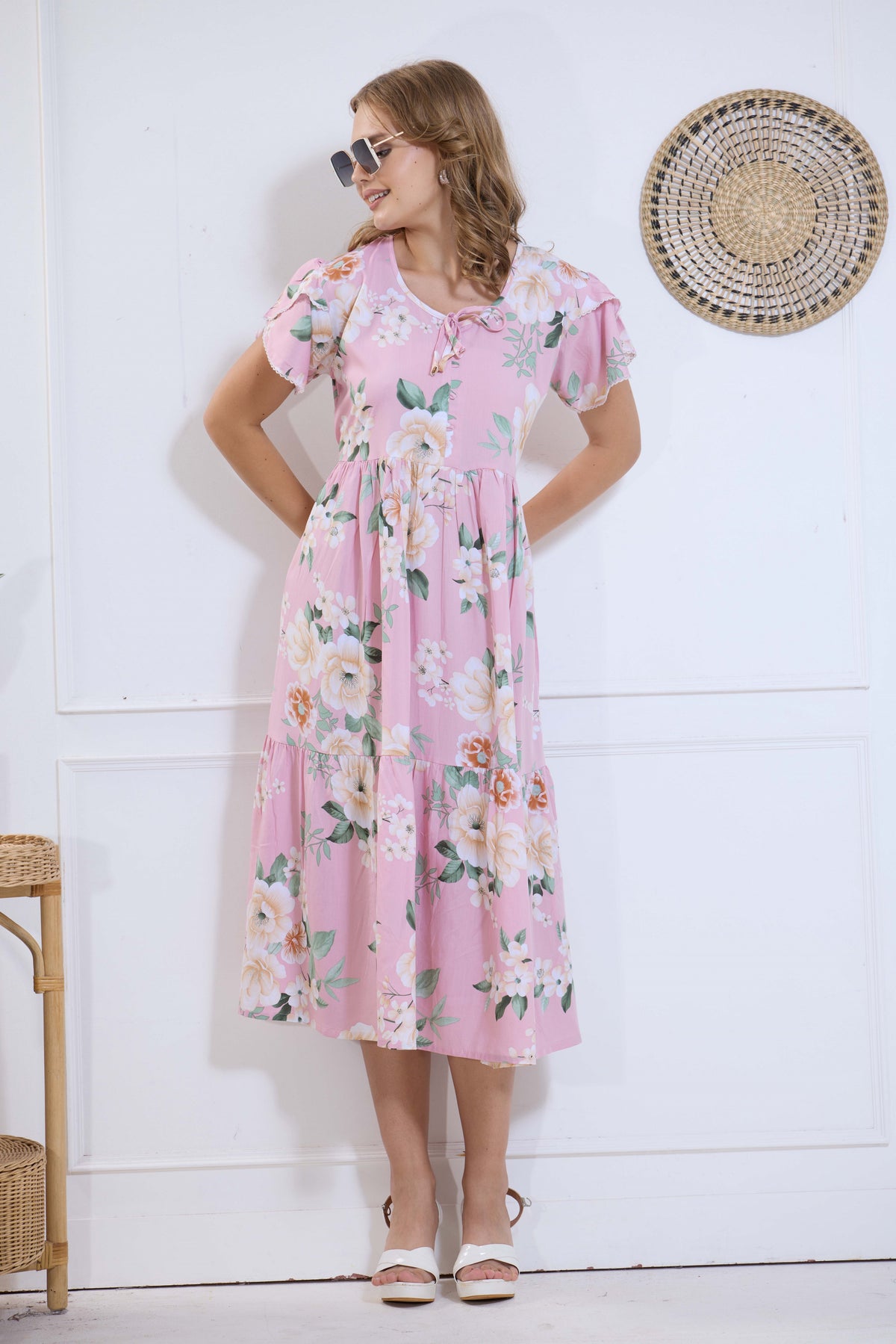 Imported Rayon MAXI FROCK Model Nighties | Fancy Petal Sleeve | Fancy Neck & Side Pocket | Pleated Frock MAXI Style | Trendy Collection's for Stylish Women & Teenage Girl (IRM)
