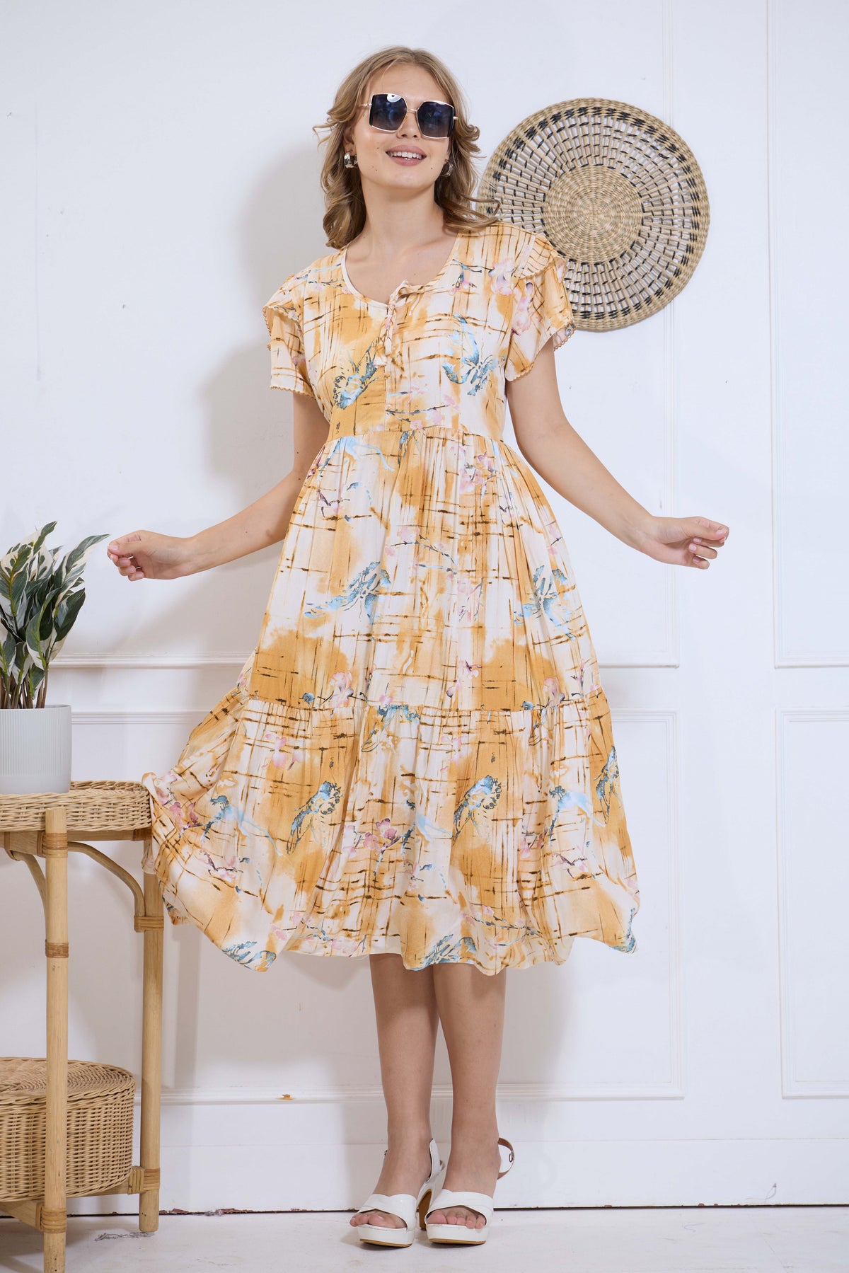 Imported Rayon MAXI FROCK Model Nighties | Fancy Petal Sleeve | Fancy Neck & Side Pocket | Pleated Frock MAXI Style | Trendy Collection's for Stylish Women & Teenage Girl (IRM)